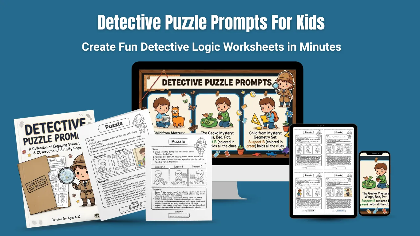 Detective Puzzle Prompts For Kids (PLR): 500+ Fun Activities to Build Observation, Logic, and Problem-Solving Skills